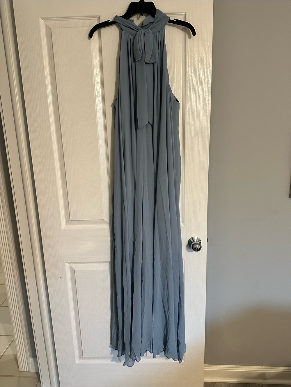 Sleeveless Halter Neck Maxi Dress in Dusty Blue with pant skirt